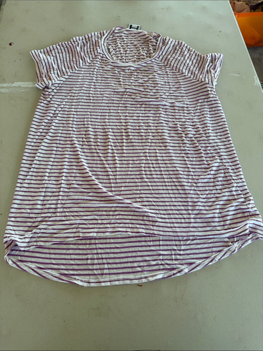 H By Bordeaux Striped Short-Sleeve Crew Neck Top In Purple And White